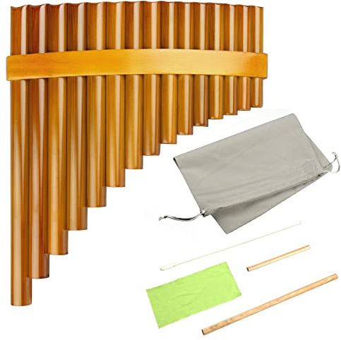 15 Pipes Brown Pan Flute G Key Chinese Traditional Musical Instrument Pan Pipes Woodwind Instrument (Right-Hand)