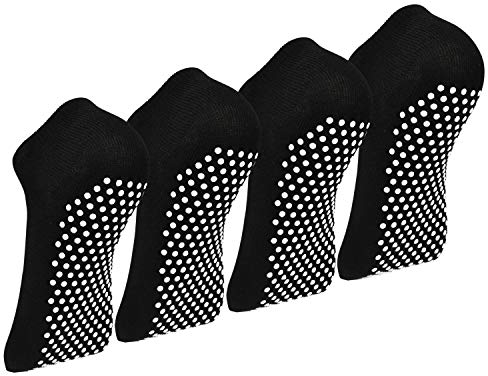 HYCLES Yoga Socken Anti-Rutsch Socken - 4 Paar Pilate Trampolin Ballett Socken for Damen Herren Schwarz*4 35-40
