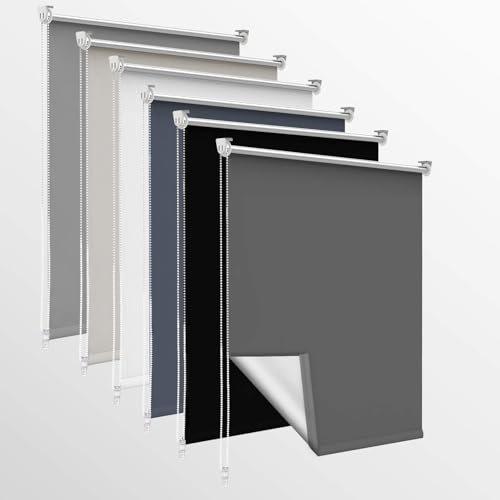 OUBO Verdunklungsrollo, Rollos für Fenster ohne Bohren & mit Bohren, (Dunkelgrau, B75cm x H120cm), Verdunkelungsrollo klemmfix Thermo Rollo, Fensterrollo innen lichtundurchlässig