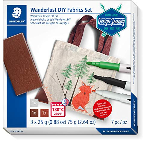 STAEDTLER Wanderlust Textilveredelungsset, Komplett-Set zum Verschönern von Textilien wie zum Beispiel Baumwolltaschen im trendigen Wanderlust Stil, 61 DJT6