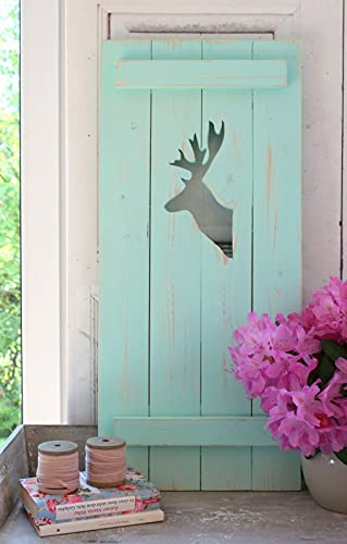 Landhaus Fensterladen HUBERTUS mit Hirsch, Shabby antique chic in Aqua