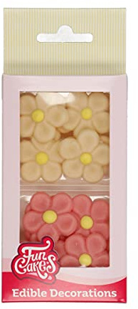 FunCakes Décorations en pâte d'amande FunCakes Marguerites blanc/rose: prêt à l'emploi pour la décoration de gâteau, parfait pour les cupcakes, muffins et plus, certifié sans gluten, ensemble / 12