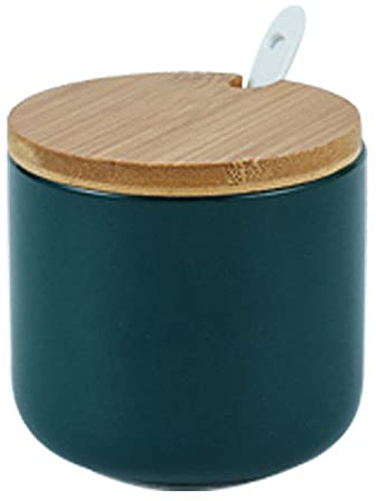 RockTrend Simple Pure Color - Tarro de cerámica para condimentos, azucarero con tapa de bambú y cuchara