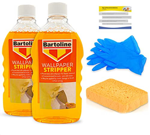 Wallpaper Stripper Bundle for Fast Removal - 2 x Stripping Liquid Bundled with Sponge and Latex Free Gloves - Wallpaper Remover Kit - by Decorator's Friend