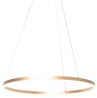 Qazqa Büro Esstisch led Design Pendelleuchte, Pendellampe - Anello - Gold, Rund, 2700K, warmweiß, dimmbar, 80cm, Ideal als Esszimmerlampe, Bürolampe und Wohnzimmerlampe