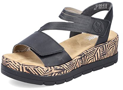 Rieker Damen Sandaletten V3964, Frauen Sandalen,Freizeitschuhe,Schuhe,Strandschuhe,Sommersandalen,bequem,Sommerschuhe,schwarz (02),41 EU / 7.5 UK