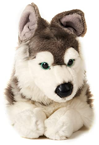Uni-Toys - Husky, liggande – 40 cm (längd) – plyschhund, husdjur – plyschdjur, gosedjur, grå