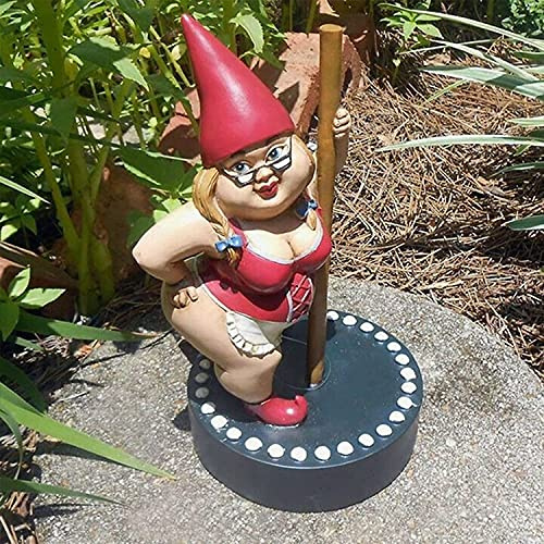 Lustige Frau Tanzender Zwerg, Pole Dance Gartenzwerge, lustige Statue für den Innen- und Außenbereich, kreative Figur, Dekoration für Terrasse, Rasen, Garten, Hof, Kunst (Rot)