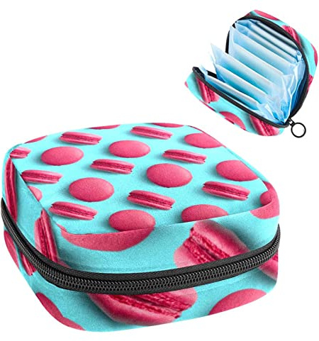 Macarons Pink Niedliche Perioden-Tasche, tragbar, Tampon-Aufbewahrungstasche für Damenbinden, Mehrfarbig, 4.7x6.6x6.6 in/12x17x17 cm