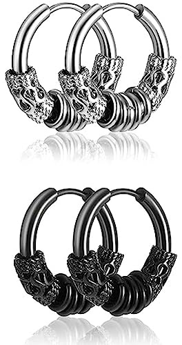 PLABBDPL 2 Pares pendientes de aro de acero inoxidable médico, joyería de cartílago perforado vintage, pendientes de aro adecuados, pendientes punk hip hop para hombres y mujeres, hipoalergénica