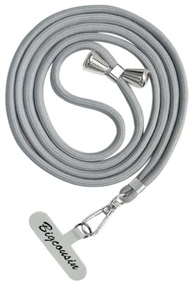 Bigcousin Universale Handykette,Handyband passend für Standard Handyhülle,Kette zum Umhängen mit Pad Handy Lanyard,verstellbar und abnehmbar,Hellgrau