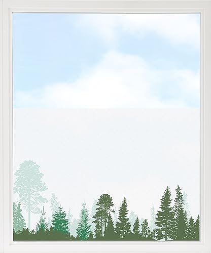 GRAZDesign Fensterfolie Blickdicht Sichtschutz, Sichtschutzfolie Fenster, Glastüren, Küche & Küchenfenster, Bad & Badfenster, Milchglasfolie Bedruckt Wald grün (Bäume Nr.1, 80x57cm)