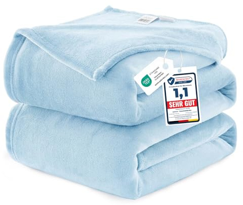 WAVVE Plaid Coperta Pile di Flanella 260gsm - 220x240 cm, Blu Chiaro/Azzurro - Pled Divano Pelosa Letto Matrimoniale King 240x220 - Copridivano di Microfibra Calda e Morbida
