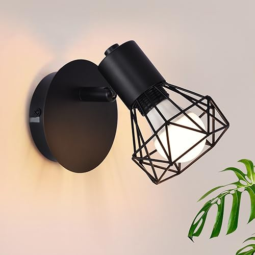 Glitzerlife Wandspots Schwarz Wandstrahler Retro - Wandleuchte E14 Verstellbar Vintage Wandlampe 1 Flammig 350° für Flur Arbeitszimmer Schlafzimmer Wohnzimmer Küche Max. 40W