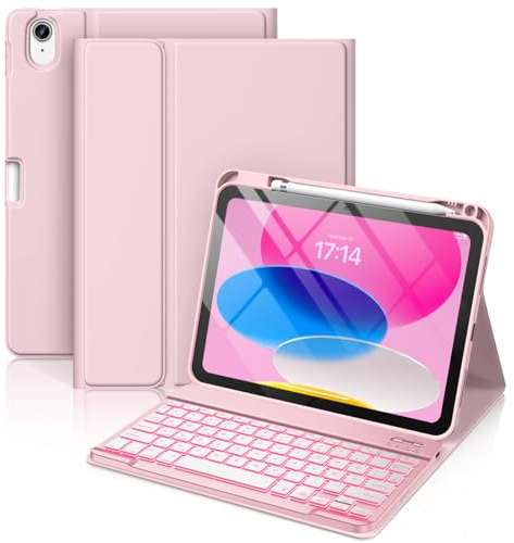 Vobafe Keyboard Case iPad for A16 11th Generation 2025/10th Generation 2022(11/10.9 inch), 7 Colors Backlit Detachable Folio Keyboard Cover with Pencil Holder for iPad 11/10 Gen, UK Layout, Light Pink