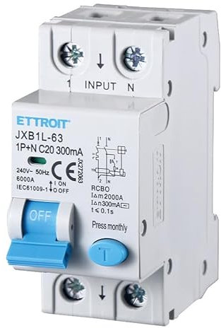 ZOREI Interruttore Magnetotermico Differenziale, 1P+N 300mA 6KA 220V, Occupa 2 Moduli DIN (1P+N 20A 6KA 300mA)