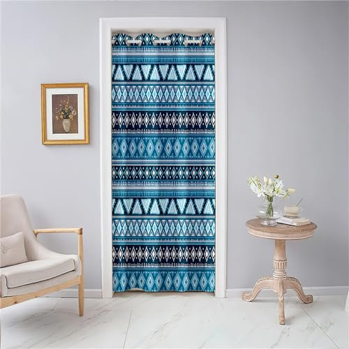 Odot Cortina de Puerta Estampado Estilo Bohemio, Cortina Opaca Interior con Ojales, Termica Aislante, Cortinas de Privacidad para Cenador, Ventana, Salón, Cocina, Armario (80x180cm,Azul)