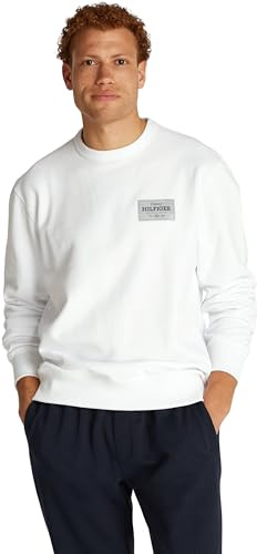 Tommy Hilfiger herr MONOTYPE ETIKET TRÖJA MW0MW37466 Pullover sweatshirt, vit, M, Vit (vit), M