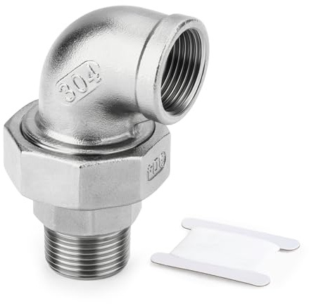 ERGAOBOY 1 PCS 304 Edelstahl 90 Grad Ellenbogen Verschraubung, 1/2 BSP Innengewinde x 1/2 BSP Außengewinde Rohrverschraubung für Wasser/Öl/Gas