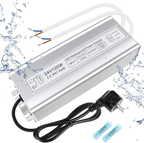 inShareplus Trasformatore LED 24 V 5 A 120 W IP67 impermeabile per esterni, AC 90-265 V a DC 24 Volt a bassa tensione, alimentatore da 24 V per luce LED, progetto computer, uso esterno