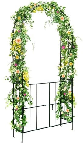 HKYBCF Arche de Jardin Tonnelle de Jardin de 7,5 Pieds avec Portail, Arche de Jardin en métal avec Treillis for Plantes grimpantes, rosiers, vignes, Arche de Jardin extérieure