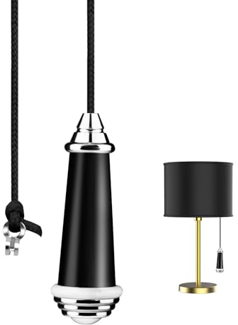 Ceramic Bathroom Light Pull Cord 8 * 2.7cm Black with 150cm Nylon Extension | Pull Cord Handle,Black Chrome Light Switch Pull Cord Handle for Bathroom Toilet Light Ceiling Light Fan Switch