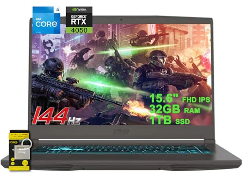 MSI Thin 15 Gaming Laptop 15.6 FHD IPS 144Hz Intel Octa-core i5-13420H (Beats i7-11800H) 32GB RAM 1TB SSD GeForce RTX 4050 Backlit USB-C Win11 w/ICP Accessory