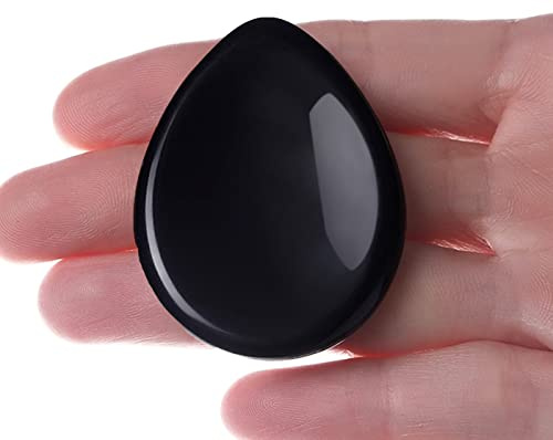Piedra de preocupación de 1.7 pulgadas, cristales curativos de obsidiana negra natural, piedras curativas para el pulgar, piedras para la ansiedad, cristal Reiki, piedra de cuarzo pulido de bolsillo