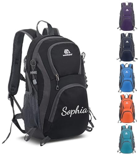 Personalisierte Kinderrucksack Jungen und Mädchen für 3-8 Jahre, Komfortabler 12L Wanderrucksack Kinder mit Gestickt Namen, Faltbarer Wasserdicht Sportrucksack Kinder Rucksack Wandern (Schwarz)