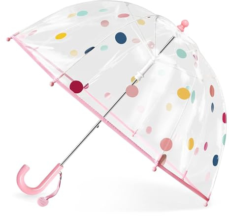Kids Bubble Umbrella - Transparent Dome Canopy for Children's Safety | Windproof & Auto-Open Design | Toddler Umbrella for Girls & Boys (Pink Dots)