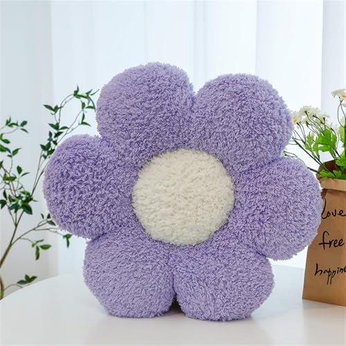 Chickwin Süße Blumenkissen, Blumenboden Kissen Blumenförmiges Plüsch Weiches Blumen Kissen Aesthetic Kawaii Blumenform Kissen für Zimmer Hause Sofa Dekoration (Warm/Lila,50CM)