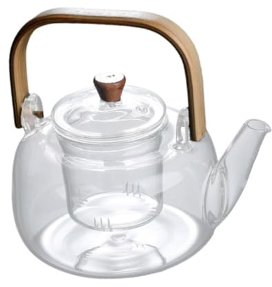 GRIRIW Kreativer Teekessel aus Hitzebeständigem Glas mit Ergonomischem Bambusgriff für Zuhause und Outdoor Elegantes Design und Klassische Teekanne für Teezubereitung