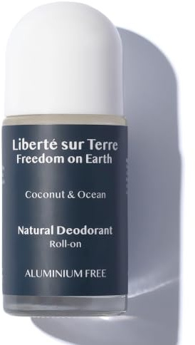 Freedom on Earth Natural Deodorant - Coconut & Ocean | Aluminium Free | 24 Hour Protection for Men & Women | Vegan & Cruelty Free | Gentle Roll on | Glass Bottle | 100% Recyclable
