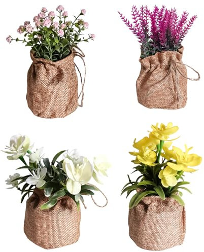 QOEOTUY 4 Piezas Planta Artificial Pequeña:Maceta Decorativa Artificial Mini Phalaenopsis - Plantas de Plástico para Dormitorio, Salón y Oficina