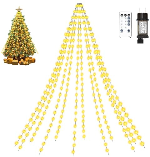 MAGGIFT Lichterkette Weihnachtsbaum 2M 12 Stränge 300 LED Warmweiß Tannenbaum Lichterkette Innen Außen mit Timer/Fernbedienung/8 Modi/Dimmbar, IP67 Wasserdicht Weihnachtsbaum Beleuchtung Deko