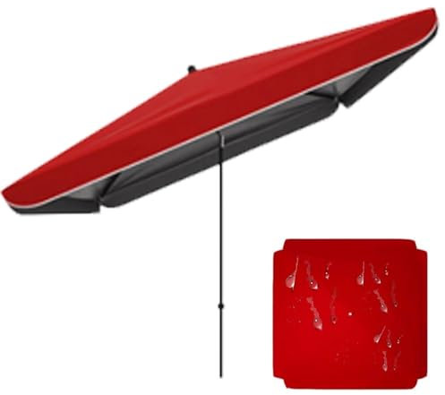 IMUNKT Rechteckig Marktschirm 4 Rippen Gartenschirm Terrassenschirm Neigbar Und Höhenverstellbar Sonnenschirm 1.8x2.2m 2.5x2.5m 3x3m 3.2x2.5m(Red,2.0x2.0m/6.5x6.5ft)