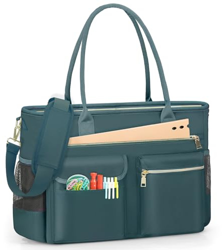 RAINSMORE Laptop Tote Bags for Women 15.6 inch Teacher Bag Large Nurse Utility Bag Computer Messenger Briefcase with Insulated Pocket for Work School Office Business University Dark Green
