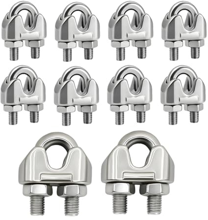 ALLY-MAGIC Seilklemmen 3mm, Drahtseilklemme, 10 Stück M3 Edelstahl Buegelklemme,U Bolzen Seilklemmen für Drahtseil Stahlseil Wäscheleinenspanner Markise Fixiert E21-GSSJT