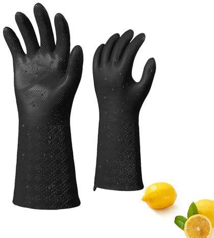 Vgo... Kemikaliebeständiga återanvändbara handskar, lätta att sätta på och ta av, non-stick, hållbara från -10 ℃ till 100 ℃, 5X mer hållbara, 3X tjockare för industriellt bruk (TP1117, svart, S)