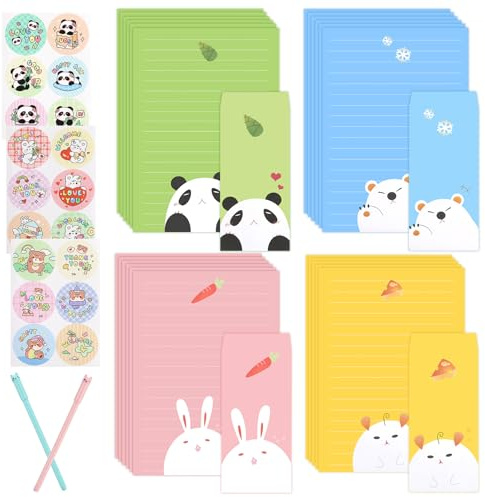 Candcamp 41 Pcs Letter Writing Set with 24 Writing Paper, 12 Envelopes, 2 Cute Pen and 3 Set of Cute Sealing Stickers for Letters, Poetry, Invitations, Greeting Cards & Thank You Letters