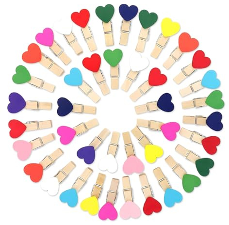 100 Stück Herz Holzklammern Klein – Mini-Klammern 3,5x0,7 cm (10 Farben gemischt) bunte Fotohalter, Wäscheklammern für Postkarten, DIY-Basteln