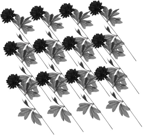 Homoyoyo 12 Pièces Dahlias Artificielles Noires Réalistes pour Décoration Halloween et Jour des Morts Bouquets Gothiques pour Centres de Table Ambiance Automnale et Fête
