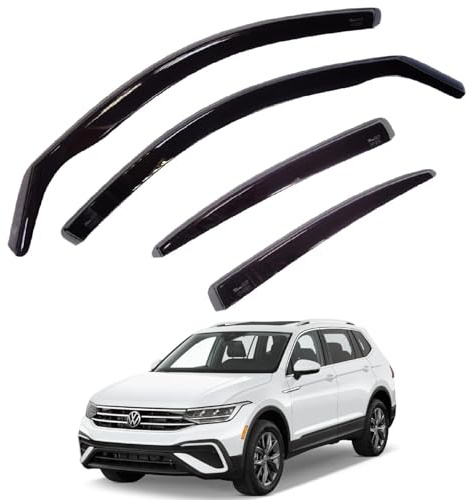 Team HEKO Wind Deflectors VW Tiguan 2016-2024 Compatible Front and Rear Set of Window Deflectors Accessories Smoked UV Scratch Resistant Acrylic In-Channel Fitting Air Ventilation Rain Protection