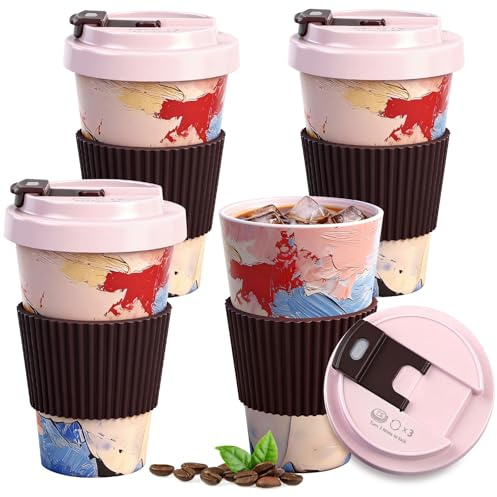 Greentainer Kaffeebecher to go,4-Coffee-to-go-Becher mit Auslaufsicherem Deckel,Travel Mug aus RPET perfekt für Büro,Auto& Uni,Camping,Wiederverwendbare Reisebecher,Mikrowellen-und spülmaschinenfest