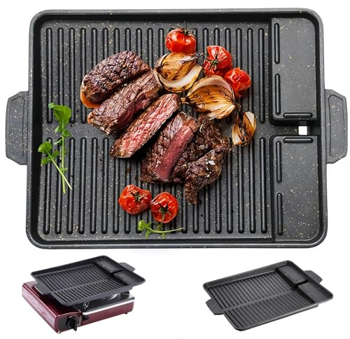 Grillplatte Für Induktion, Gusseisen Grillplatte, Rechteckige Grillpfanne, Grillaufsatz Gaskocher Camping, Gaskocher Grillplattes, Camping Grillplattes, Antihaftbeschichtet, Für Herdplatten, Ofen, BBQ