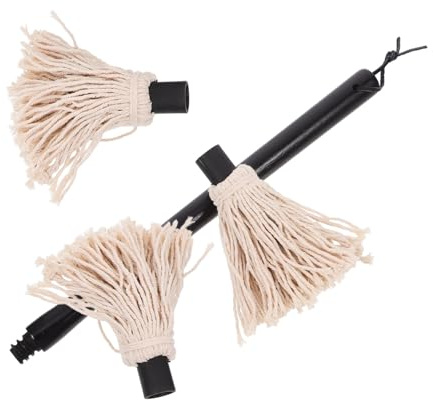 CLISPEED Brosse à Badigeonner Barbecue Balai à Franges Grand Format en Caoutchouc Manche en Bois Pinceau à Huile pour Griller Et Rôtir Accessoires Barbecue 2 Têtes De Rechange pour Cuisson Au Four
