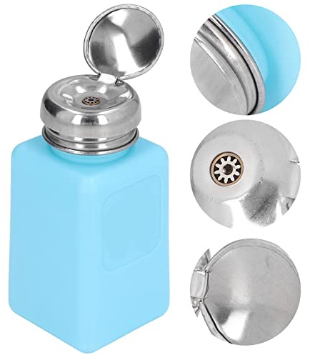 Srliya ESD Safe Anti-Static 200ML Rostfritt Stål Lösningsmedel Dispenser Press Typ Fyrkantig Flaska, med Lösningsmedelsfördelare, för Aceton, IPA, Olja (Blå)