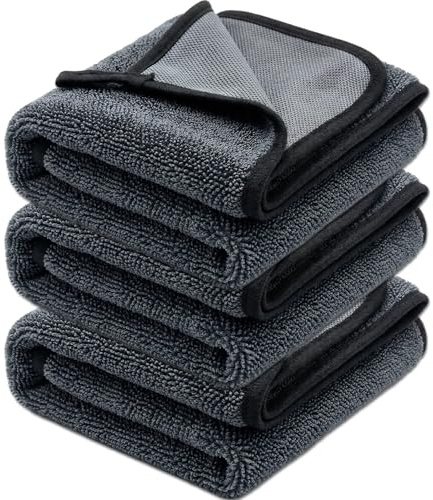 Set de 3 Extra Gruesa Toallas de Microfibra Coche, 600 GSM Paños de Microfibra, Toalla Secado Coche Sin Pelusas & Sin Rayas, Absorbentes Limpieza Coche, para Vehículos Cristale 40 x 60 cm y 30 x 40 cm