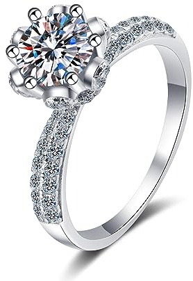 Diamantring, 2ct Moissanit förlovningsringar for kvinnor runda slipade D-färgade VVS1 sterlingsilverdiamantringar vigselringar(6)