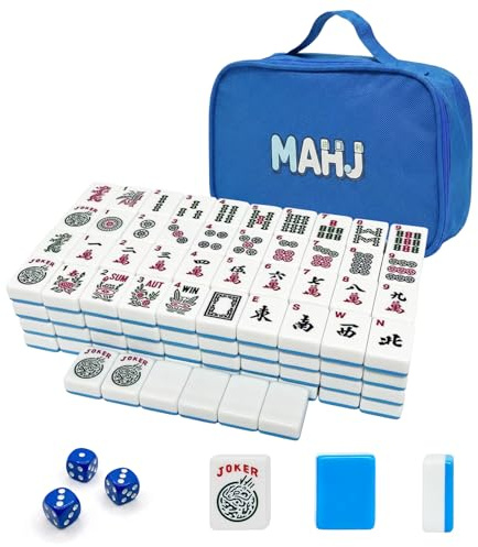 SEHAUSEU 1.2 American Mahjong Tiles Set, 166 Tiles & 3 Dice & Bag, Blue